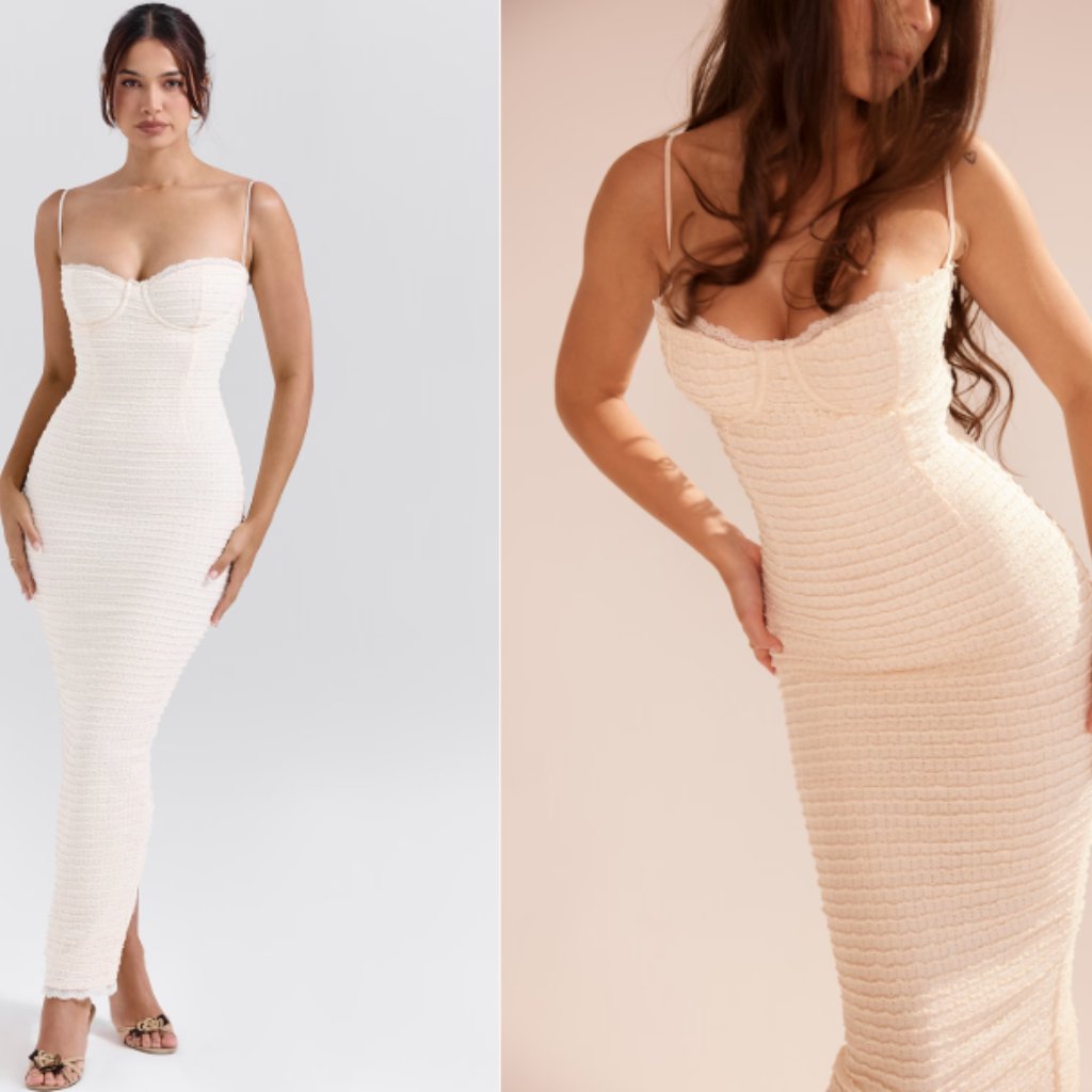 House Of Cb 'Elinor' Cream Tea Frill Lace Midi Dress Nwt